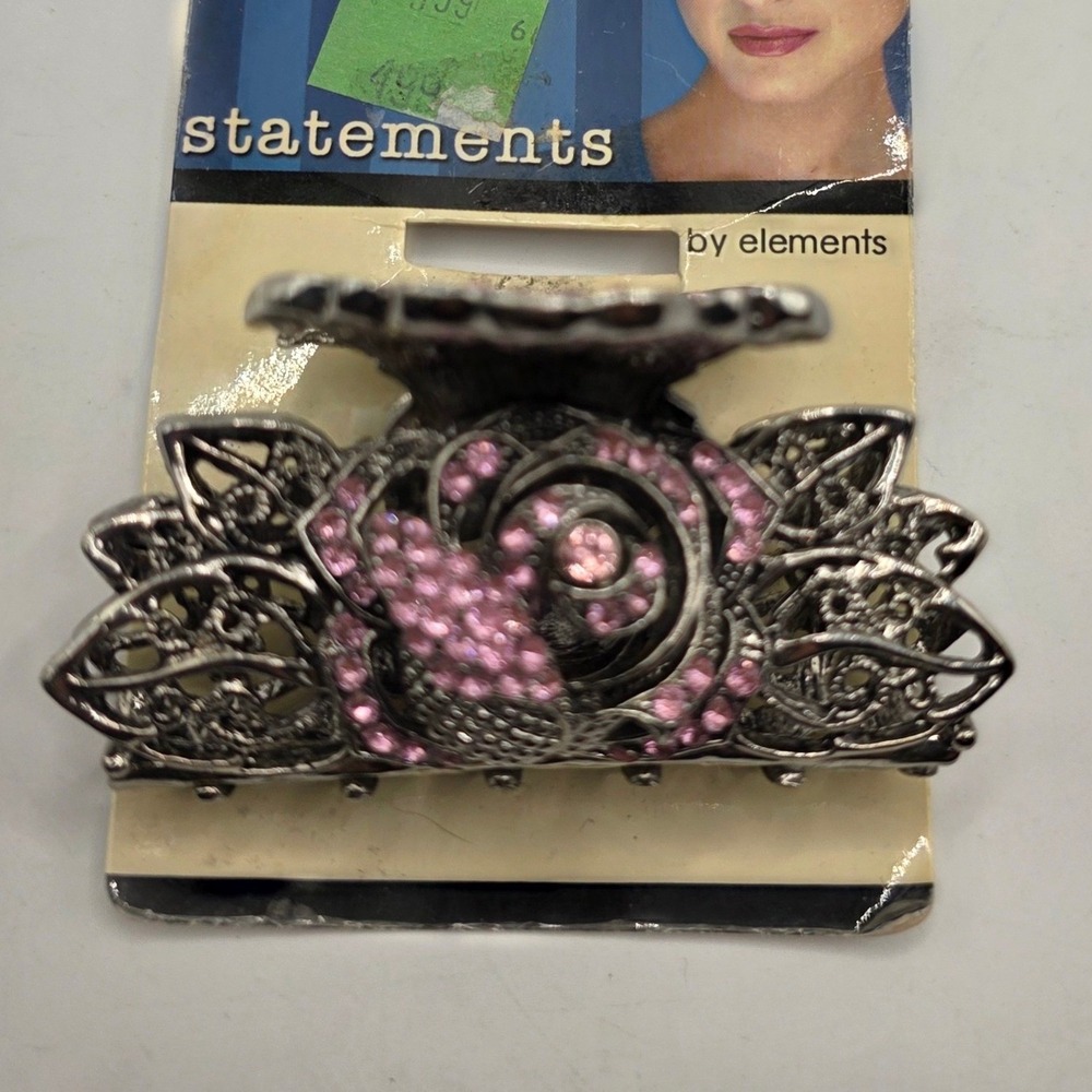 Statements by Elements Pink Rhinestone Rose Silver Metal Hair Claw Clipโ 76410